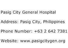 pasig general hospital contact number